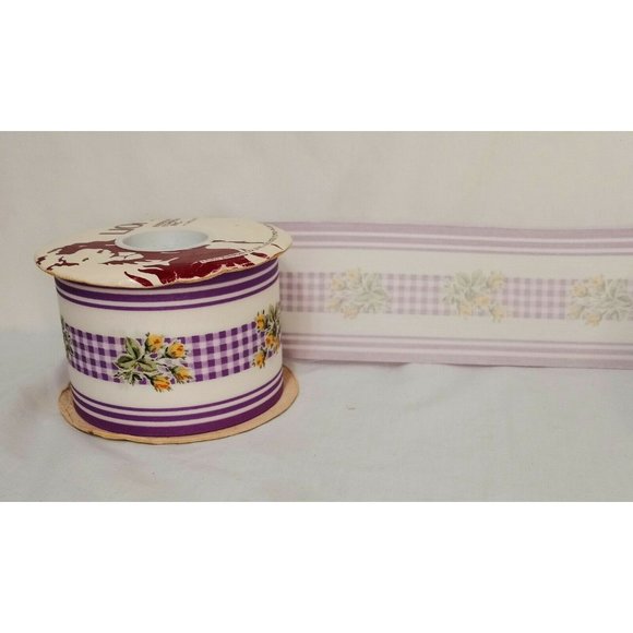 Lion Ribbon Rustic Rose Yellow Roses 2.5" Nylon Cotton White Purple 25 yards - Picture 6 of 8
